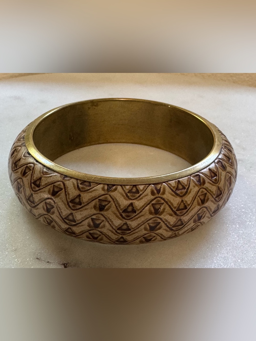 Vintage tooled leather brass bangle